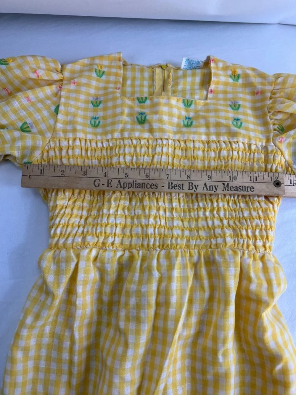 VTG Sears Growing Girl Yellow Gigham Prarie Dress sz 10 Smocked Checked